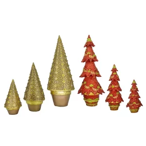 Dekokraft Assorted 7",9",13" Coppertin & Red Citron Cone Trees