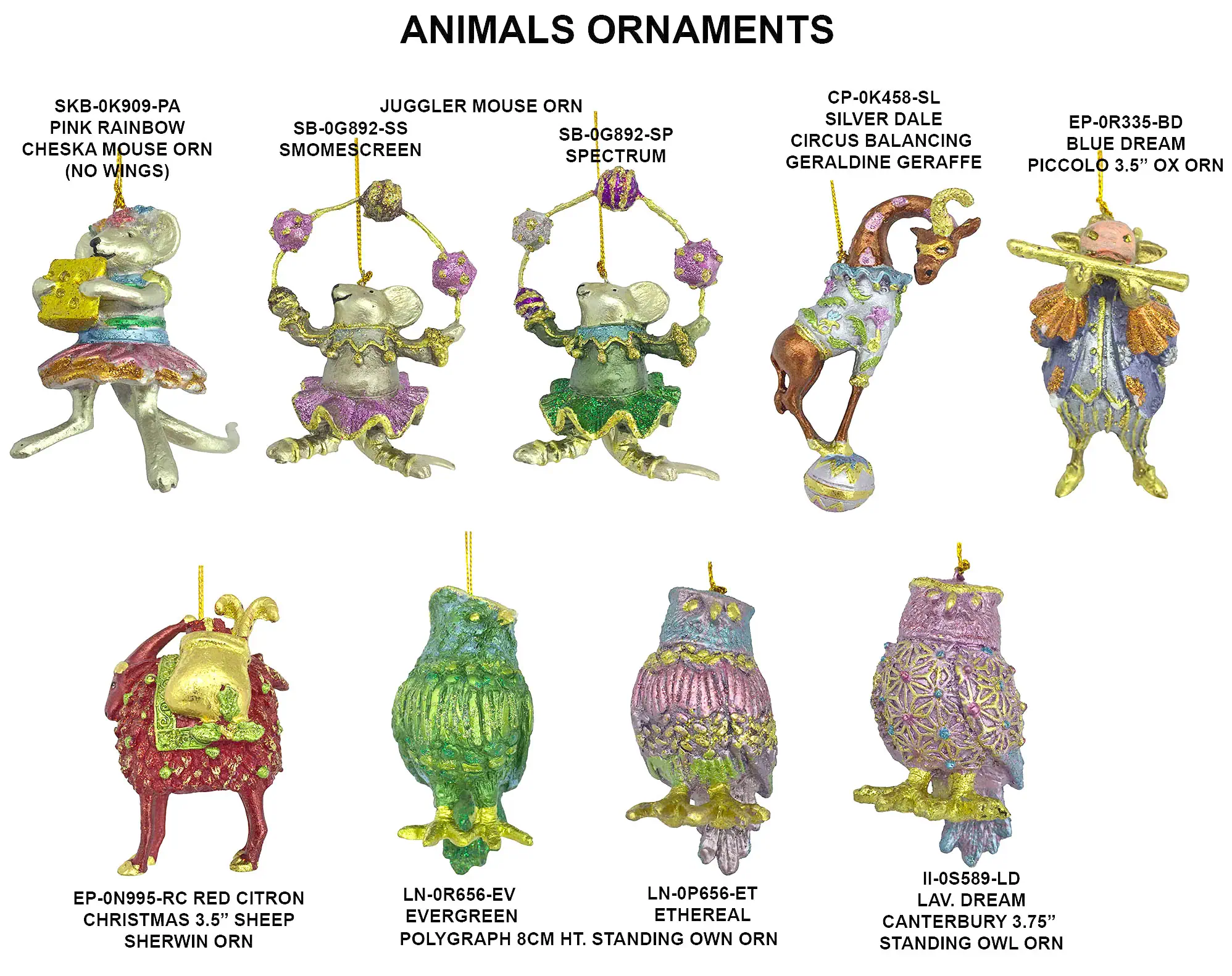 3"- 3.75" Animals Ornaments 2025 Collection