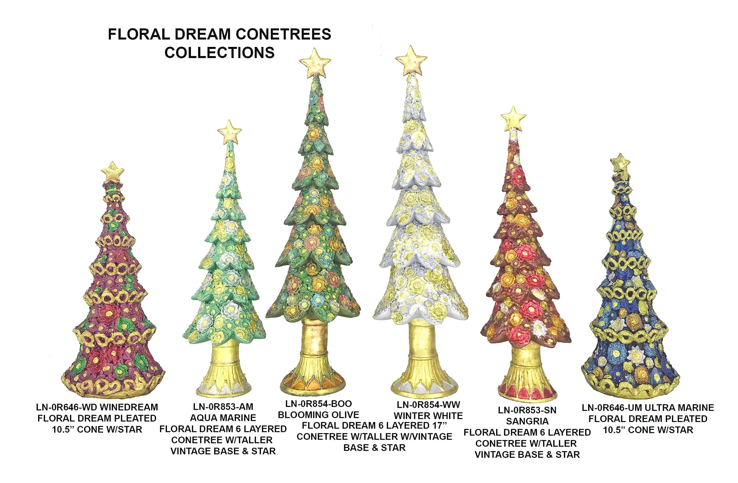 10.5"- 17" Floral Dream Cone Trees 2025 Collection