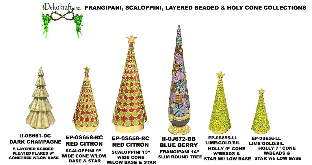 7"-14" Frangipani,Scaloppini,Layered Beaded & Holy Conetrees 2026 Collection