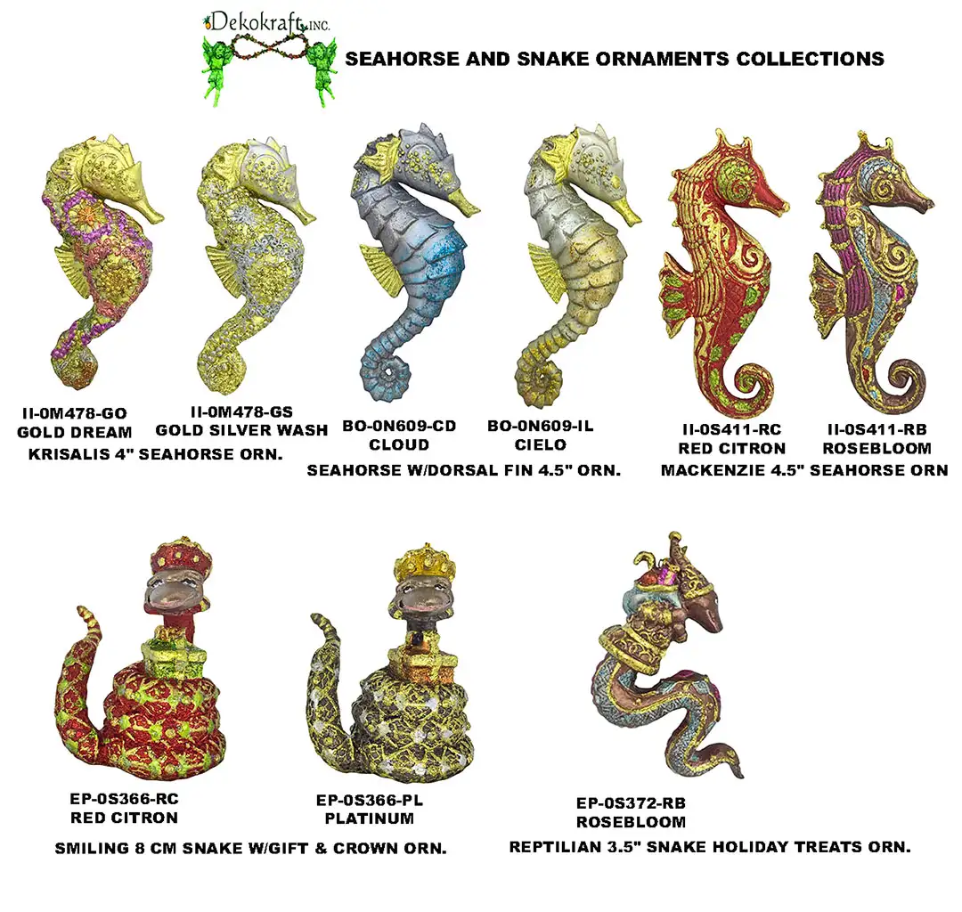 3.5"-4.5" Seahorse & Snake Ornaments 2026 Collectio 3.5"-4.5" Seahorse & Snake Ornaments 2026 Collectio